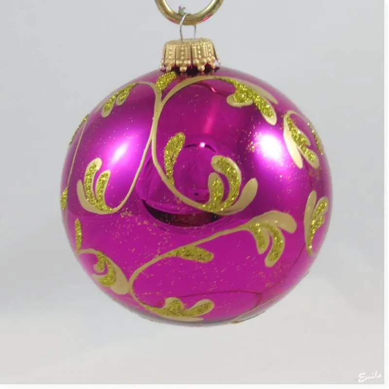 Weihnachtskugel mit Glitzer ● Pink/Gold glänzend ● ø 8 cm