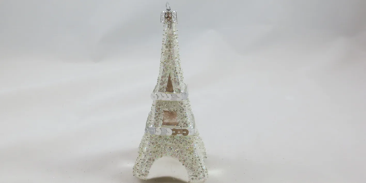 Glitzer Eiffelturm in Silber als Weihnachtskugel