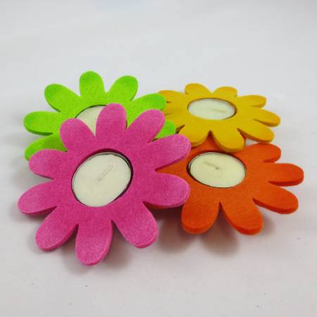 Preview: Filz-Teelichterhalter ● Blume ● 4er-Set ● bunt