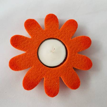 Preview: Filz-Teelichterhalter ● Blume ● 4er-Set ● Orange