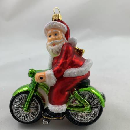 Fahrrad mit Nikolaus ● Grün/Bunt ● 11 x 12 cm