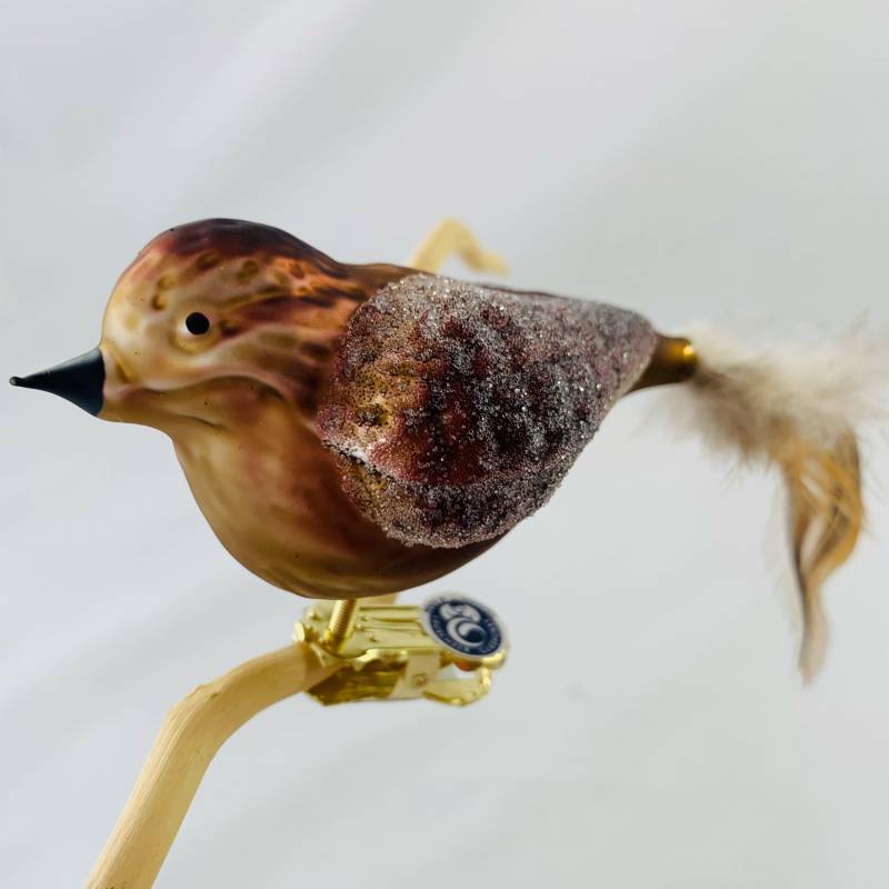 Emila_Weihnachtkugel_Vogel Braun_Naturfeder_1