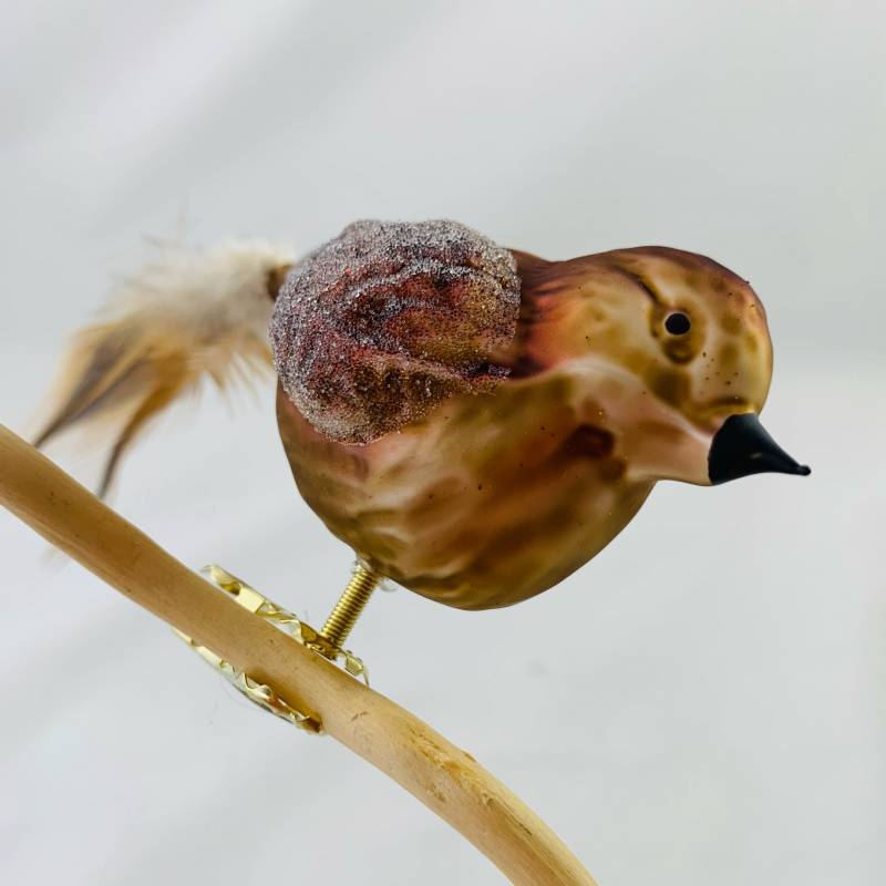 Emila_Weihnachtkugel_Vogel Braun_Naturfeder_2